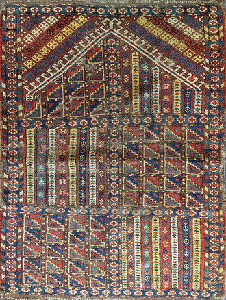 Rare Antique Yomud Turkoman Prayer Rug Western Turkestan