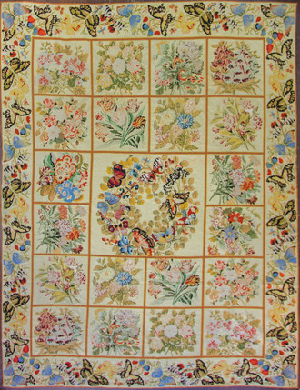 Stunning Antique English Butterfly Needlework Carpet