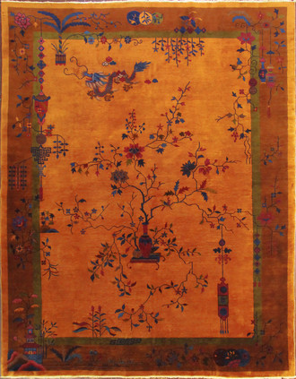 Antique Art Deco Dragon Carpet, Gold Color