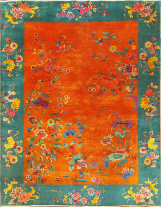 Antique Art deco Chinese carpet, Sun And Earth 