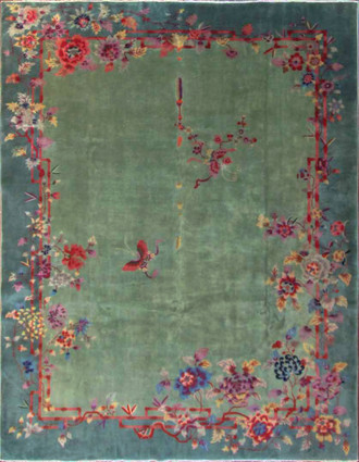 Antique Art Deco Carpet, Two love Butterflies