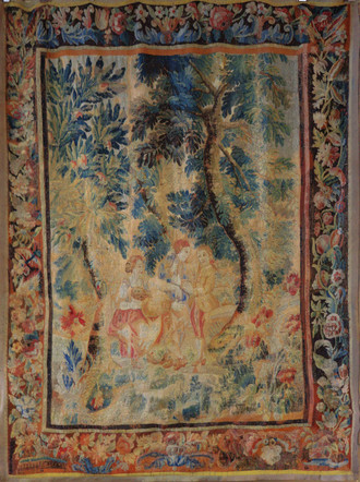 Antique Flemish Verdure Figural Tapestry