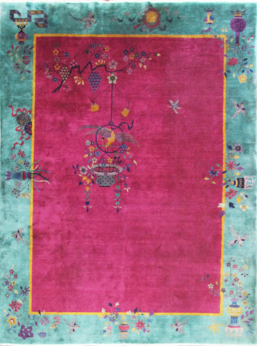 Antique Art Deco Chinese Carpet, The Watch Bird image 1