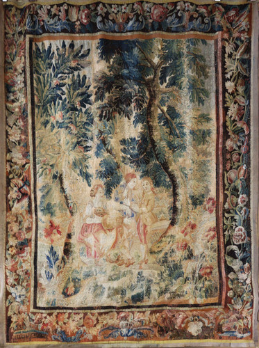 Antique Flemish Verdure Figural Tapestry image 1