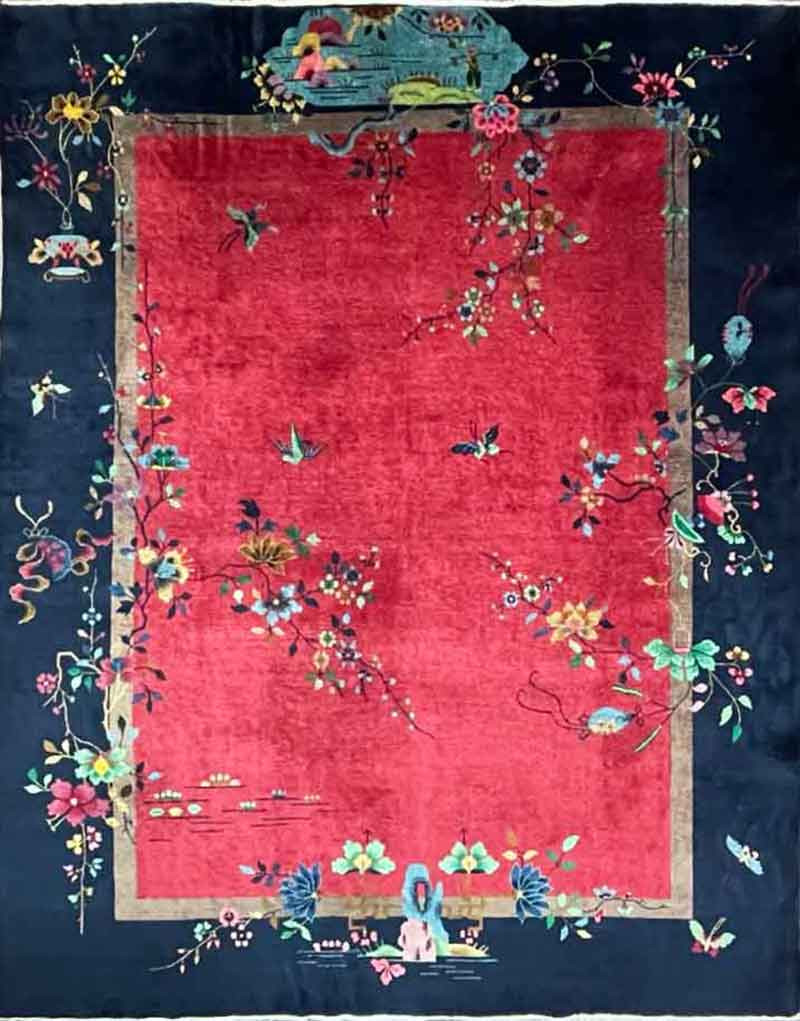 Antique Art Deco Chinese Carpet, Chinese village. Eli Peer Oriental Rugs